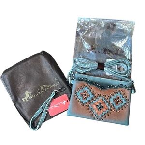 Montana West Brown & Turquoise Crossbody or Wristlet New W/ Tags in Bag